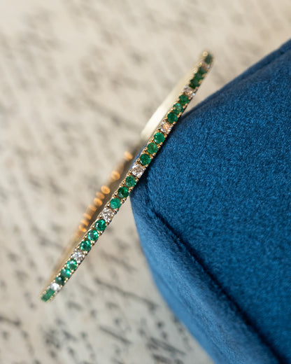 Emerald & Diamond Bangle Bracelet 14k Yellow Gold