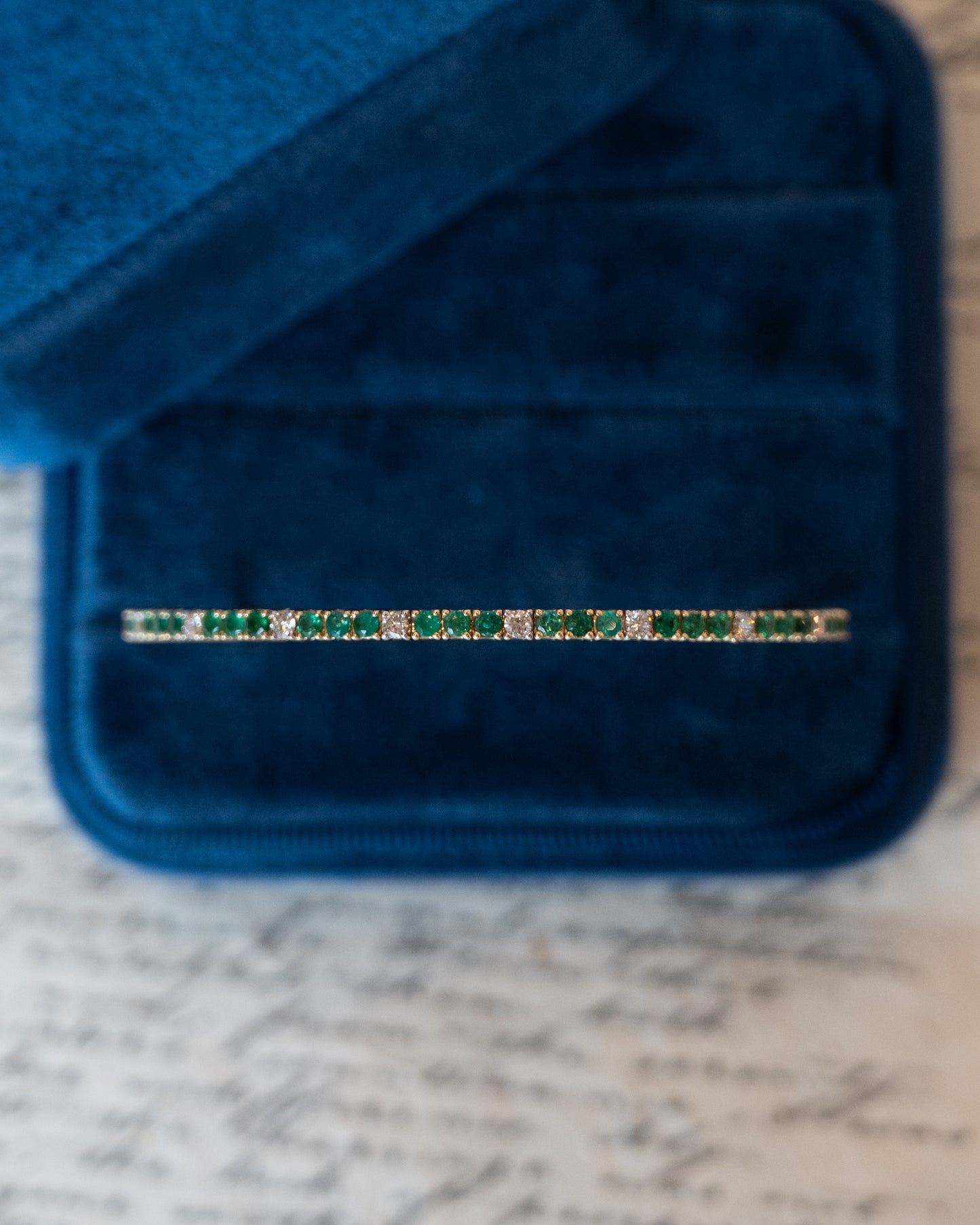 Emerald & Diamond Bangle Bracelet 14k Yellow Gold