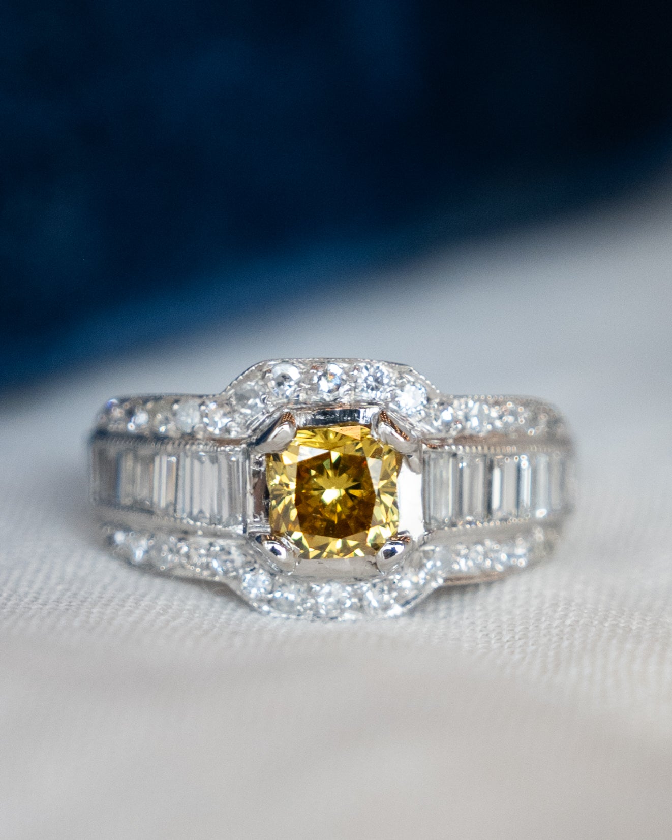 .76 Fancy Yellow Diamond Engagement Ring Platinum