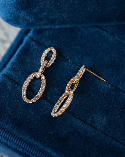 .97 Diamond Oval Link Drop Earrings 14k Yellow Gold