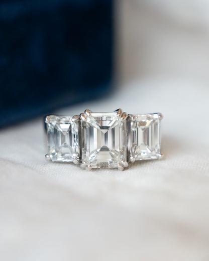 2.71 Emerald Diamond Three Stone Engagement Ring 14k