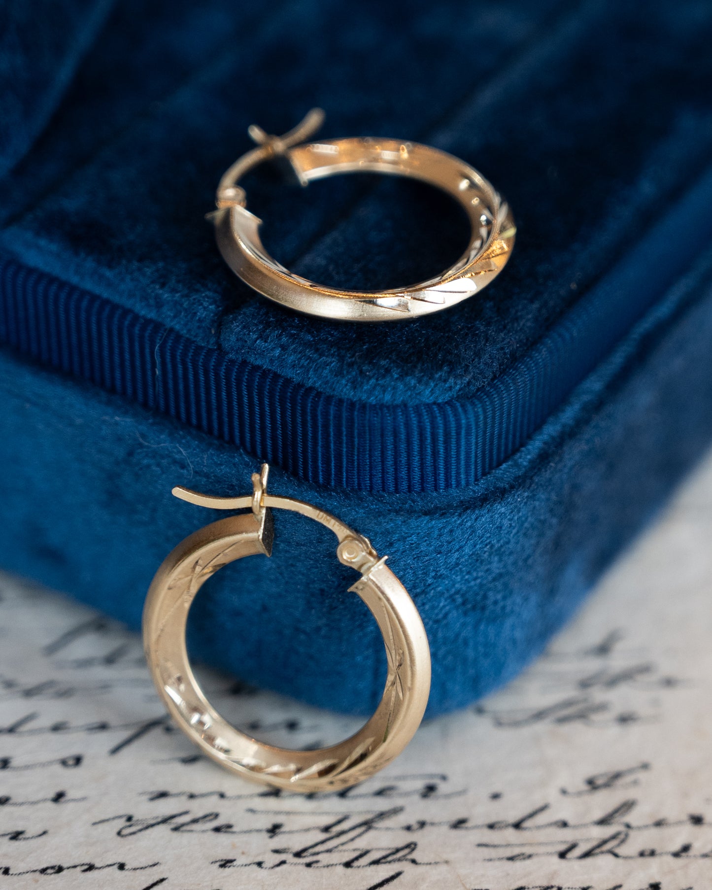 Laser Cut Brushed Hoop Earrings 14k Yellow Gold