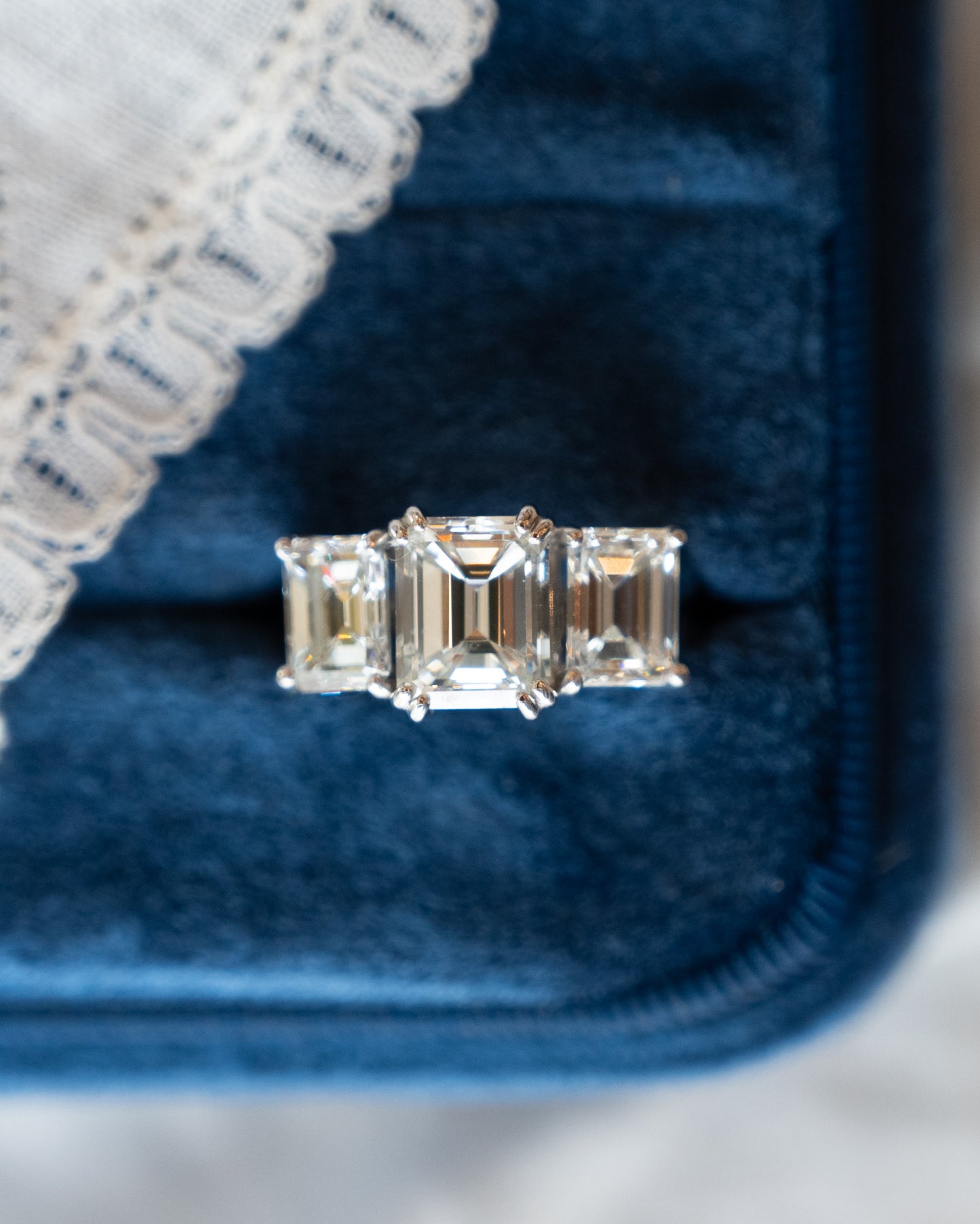 2.71 Emerald Diamond Three Stone Engagement Ring 14k