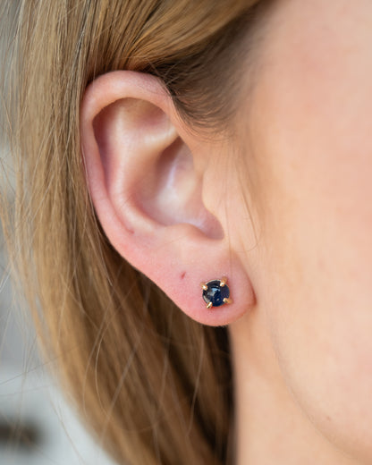 1.95 Blue Sapphire Cabochon Stud Earrings 14k