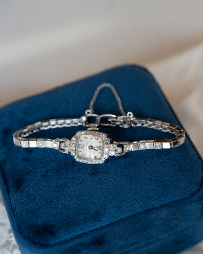 .90 Art Deco Diamond Movado Watch 14k White Gold