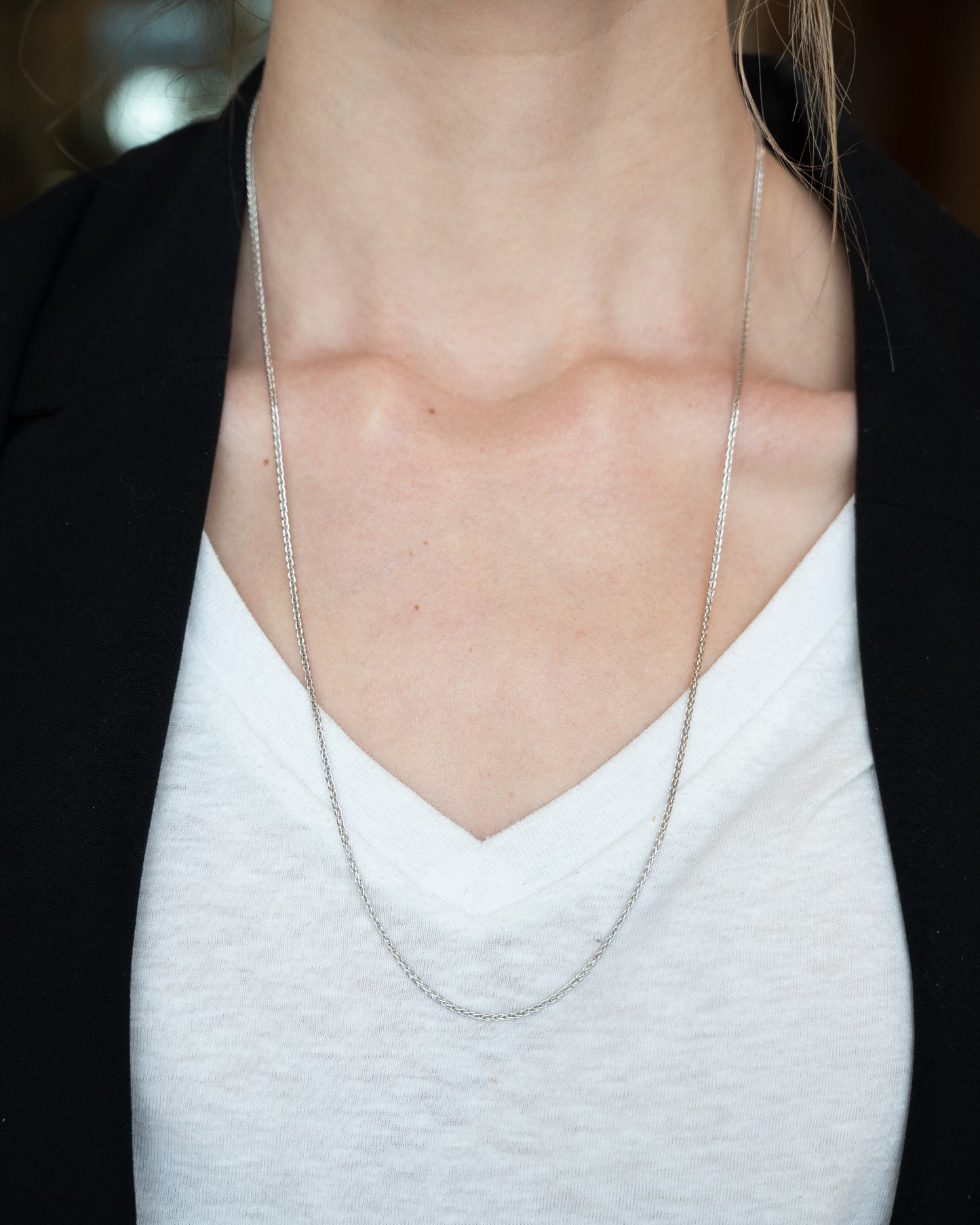 26" Wheat Chain Necklace 14k White Gold