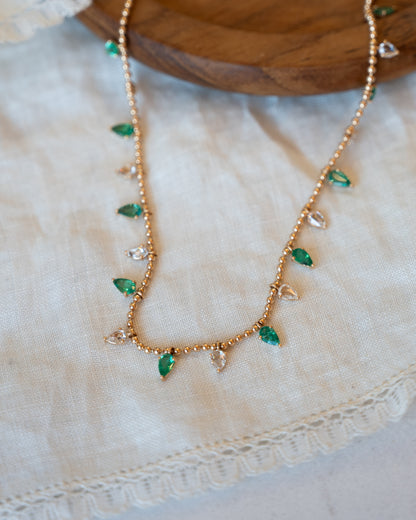 1.80 Pear Emerald & Rose Diamond Necklace 18k