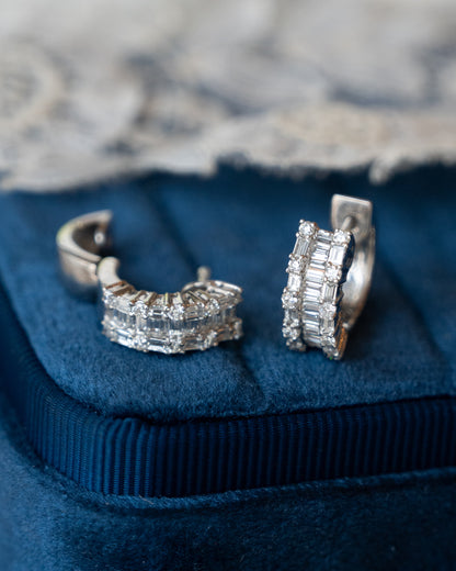 1.25 Diamond Baguette Huggie Hoop Earrings 18k