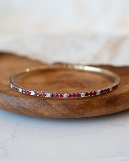 1.30 Ruby & Diamond Bangle Bracelet 14k Yellow Gold