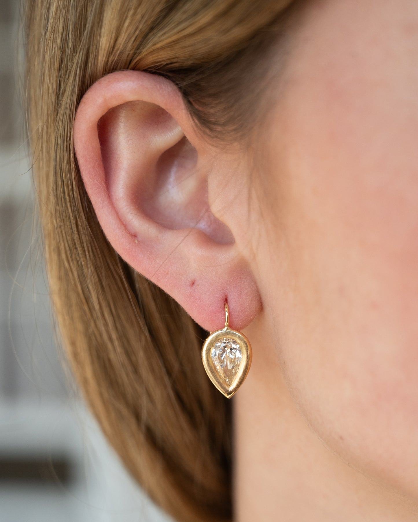 3.40 Pear Diamond Drop Earrings 18k Yellow Gold