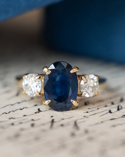 3.28 Blue Sapphire Three Stone Engagement Ring 14k