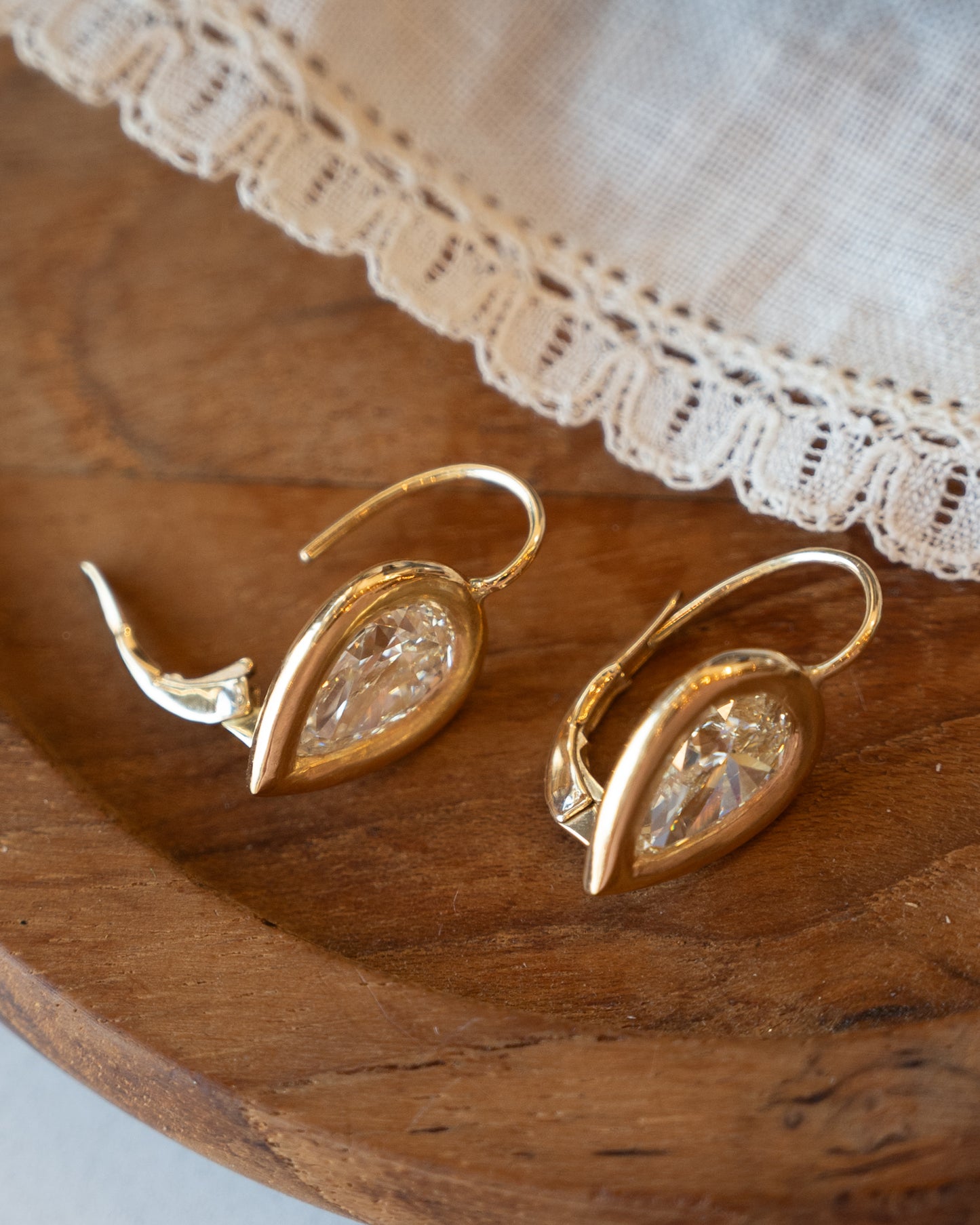3.40 Pear Diamond Drop Earrings 18k Yellow Gold