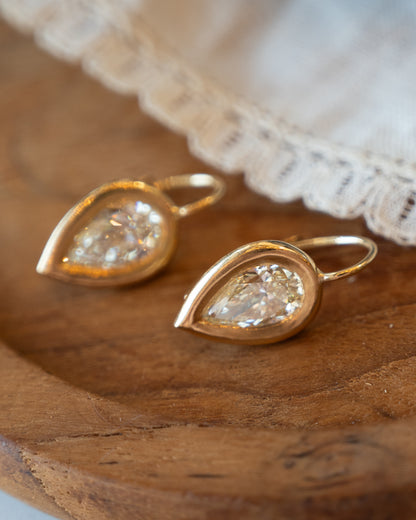 3.40 Pear Diamond Drop Earrings 18k Yellow Gold