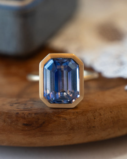 8.20 Emerald Cut Blue Sapphire Engagement Ring 18k