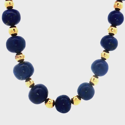 Vintage Mid-Century Lapis Lazuli Necklace in 14k