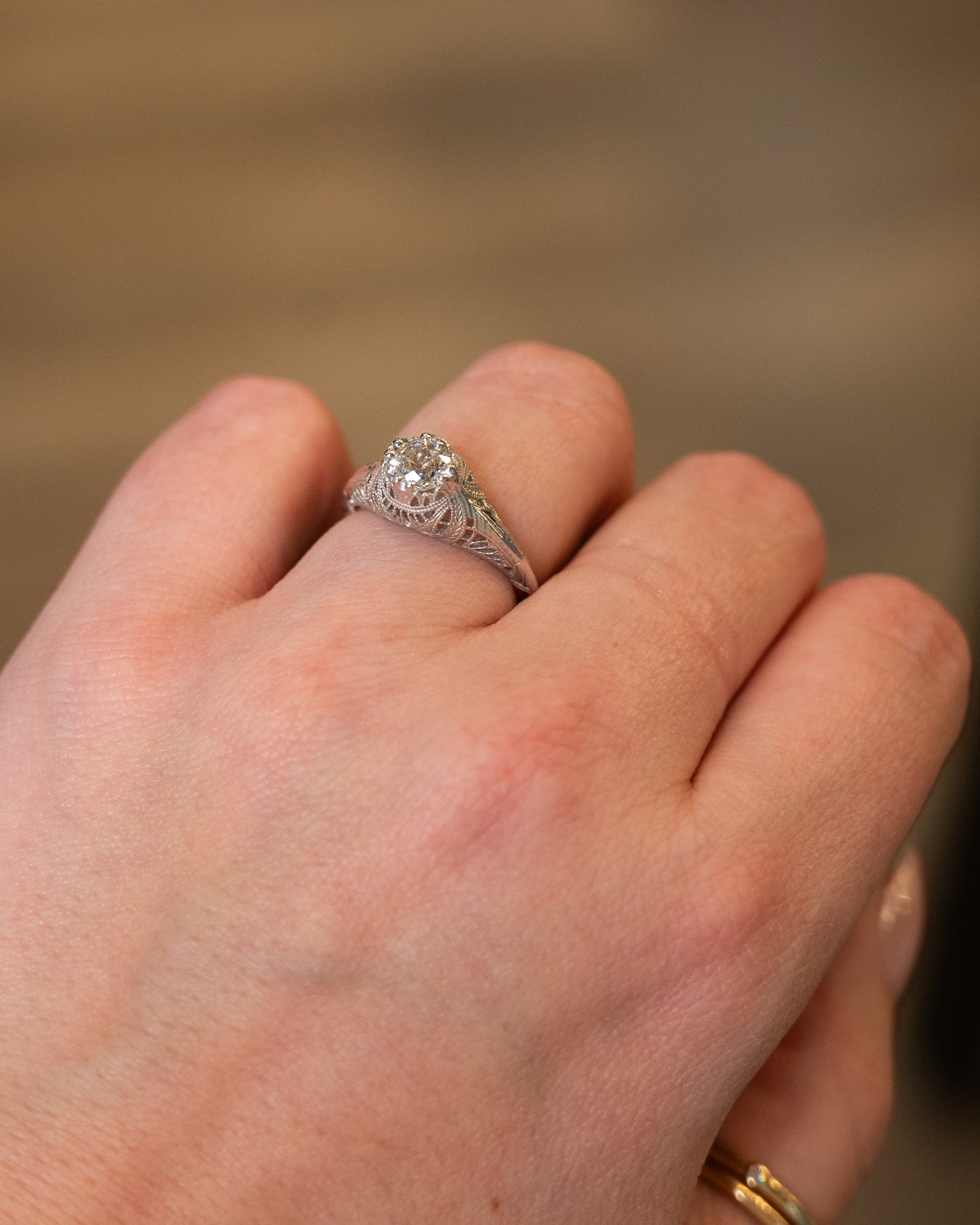 .87 Antique Deco European Diamond Engagement Ring 18k