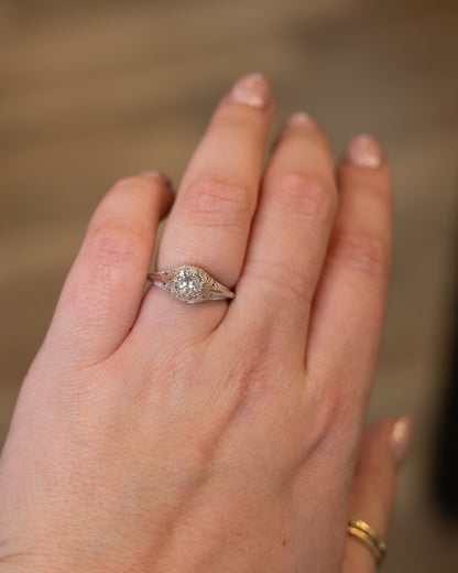 .87 Antique Deco European Diamond Engagement Ring 18k