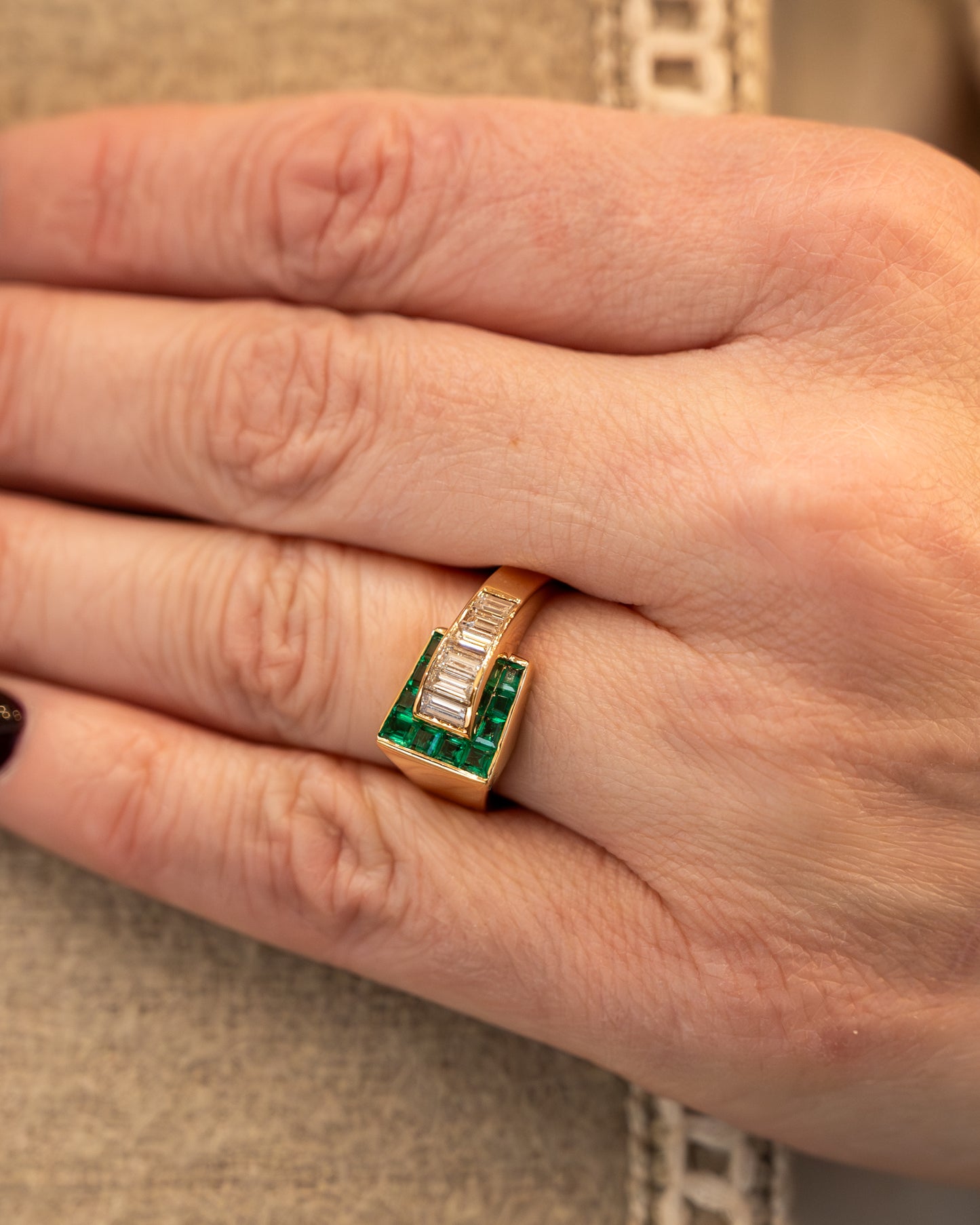 .60 Vintage 1960s Emerald & Diamond Cocktail Ring 14k