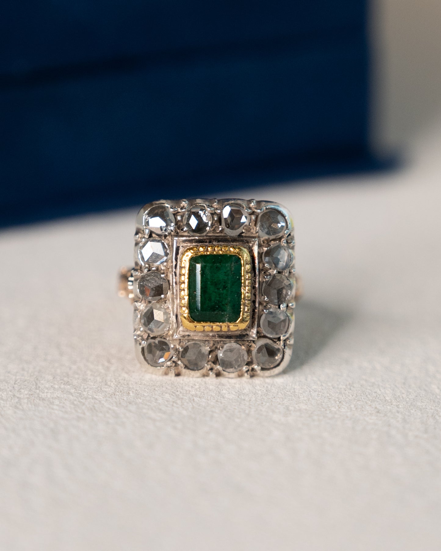 1.50 Antique Georgian Emerald & Diamond Ring 12k/SS