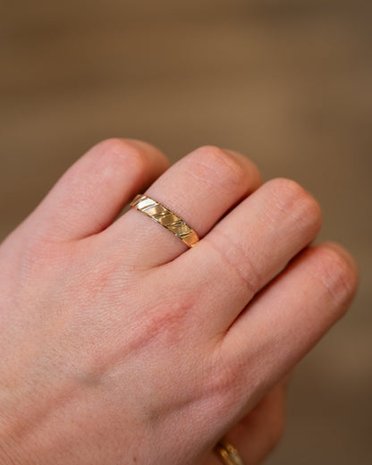 Mens 5mm Textured Wedding Band 14k Yellow Gold