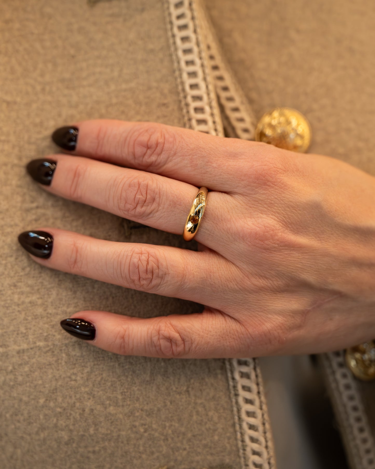 .11 Flush Set Citrine Stacking Ring 14k Yellow Gold