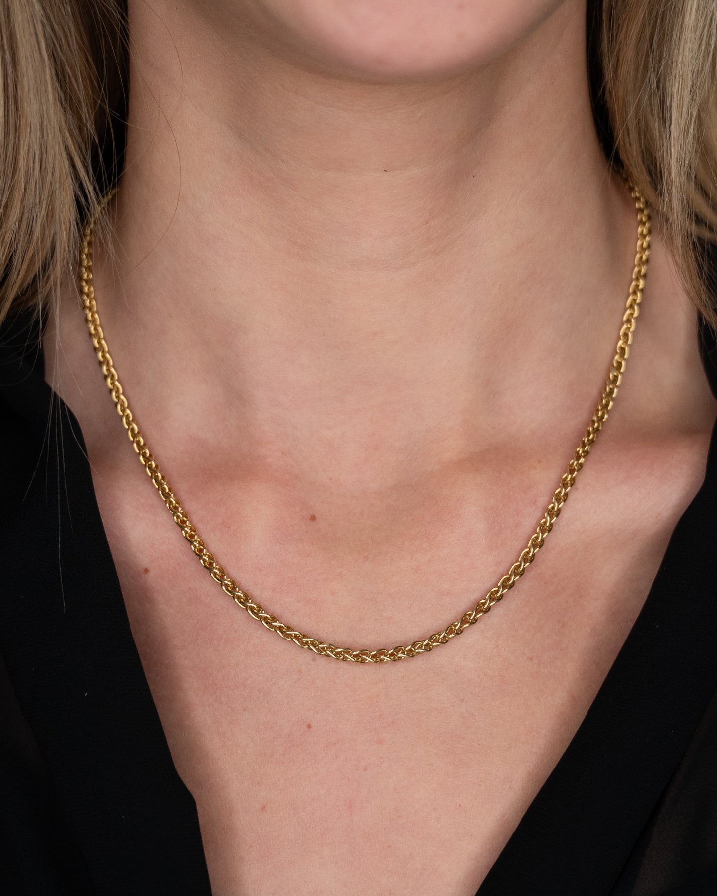 18" Woven Wheat Chain Necklace 14k Yellow Gold