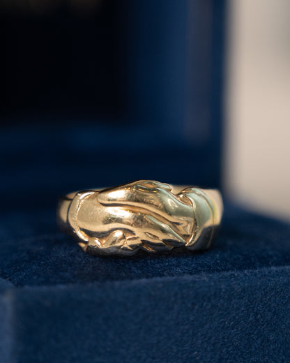 Vintage Hand Holding Ring in 10k Yellow Gold