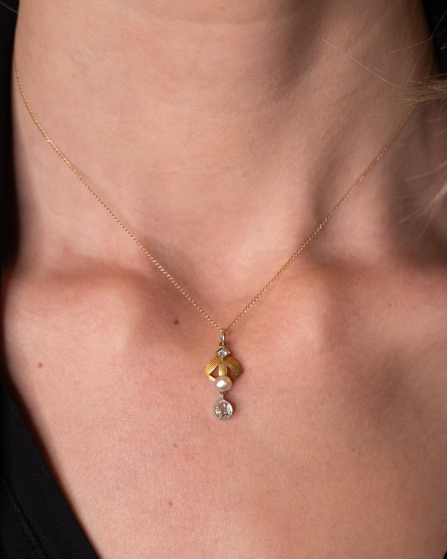 .40 Antique Edwardian Diamond & Pearl Pendant 14k