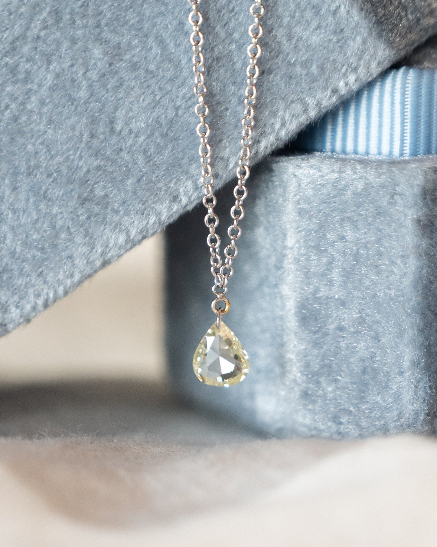 .26 Pear Rose Cut Diamond Pendant Necklace 14k