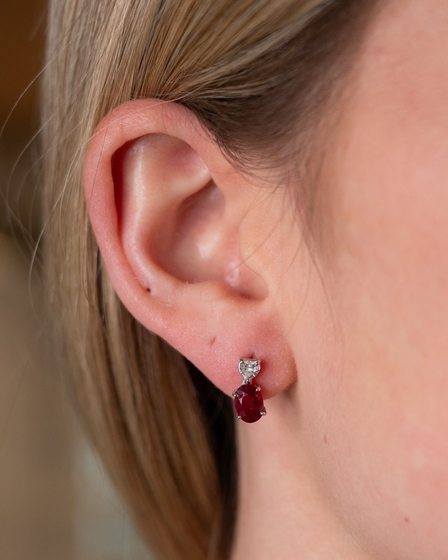 1.96 Ruby & Heart Diamond Drop Stud Earrings 18k