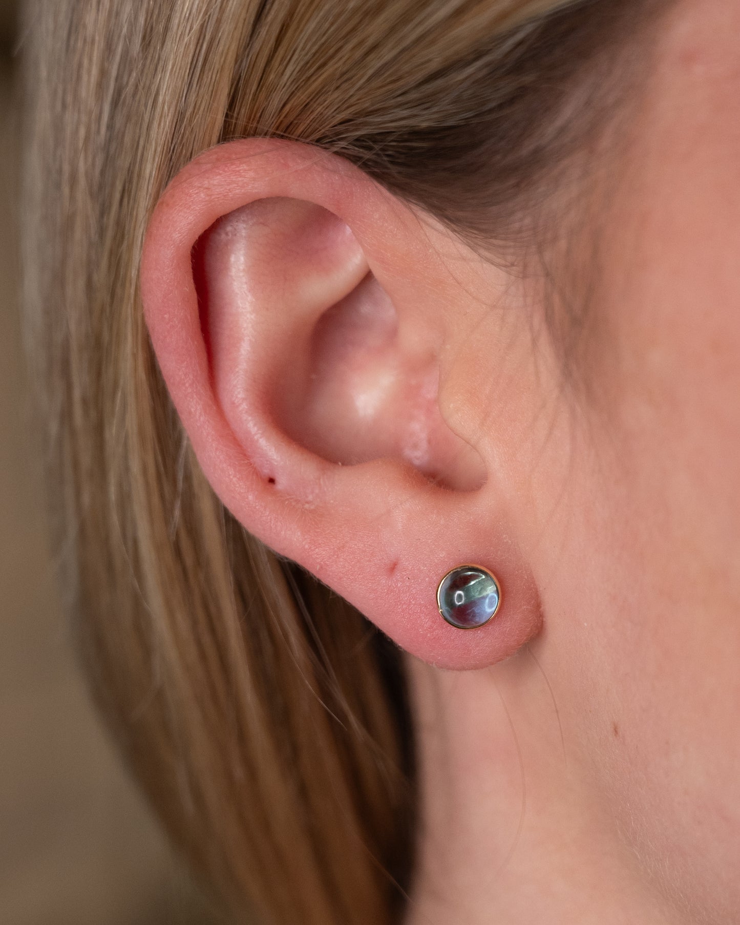 2.45 Cabochon Blue Topaz Stud Earrings 14k Yellow Gold