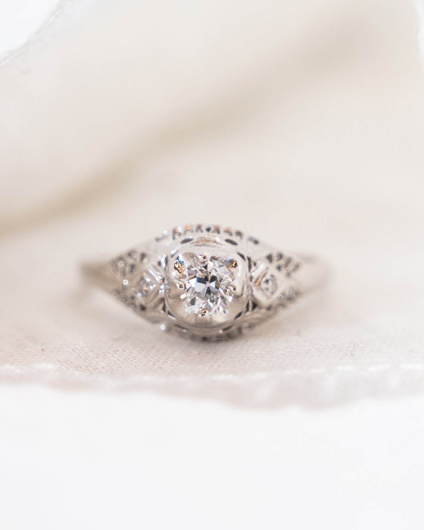 .25 Antique Deco Diamond Filigree Engagement Ring 18k