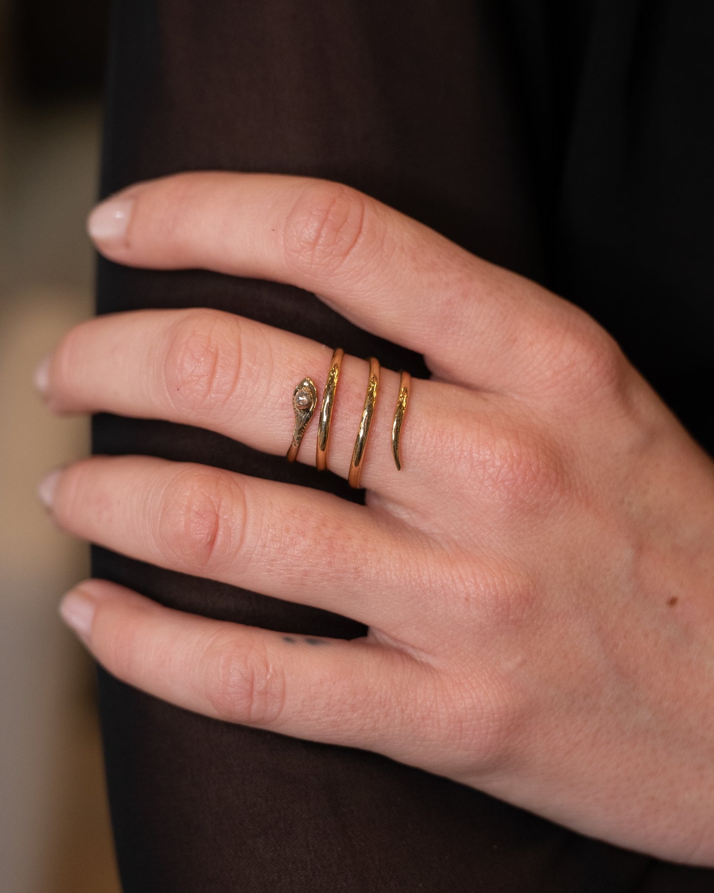 .06 Antique Victorian Diamond Snake Cocktail Ring 18k