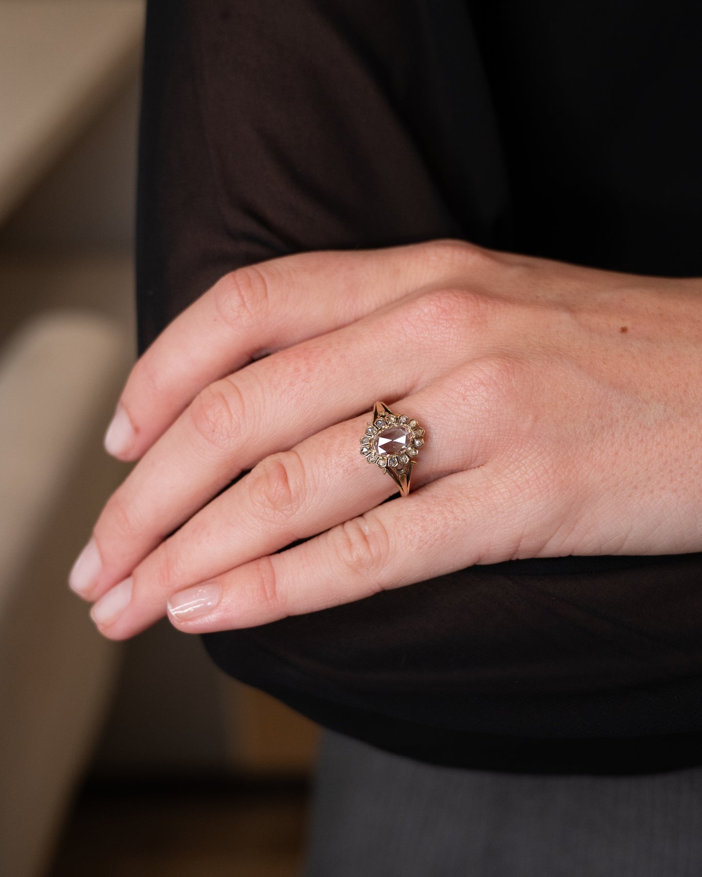 .44 Vintage Victorian Rose Cut Diamond Engagement Ring 14k