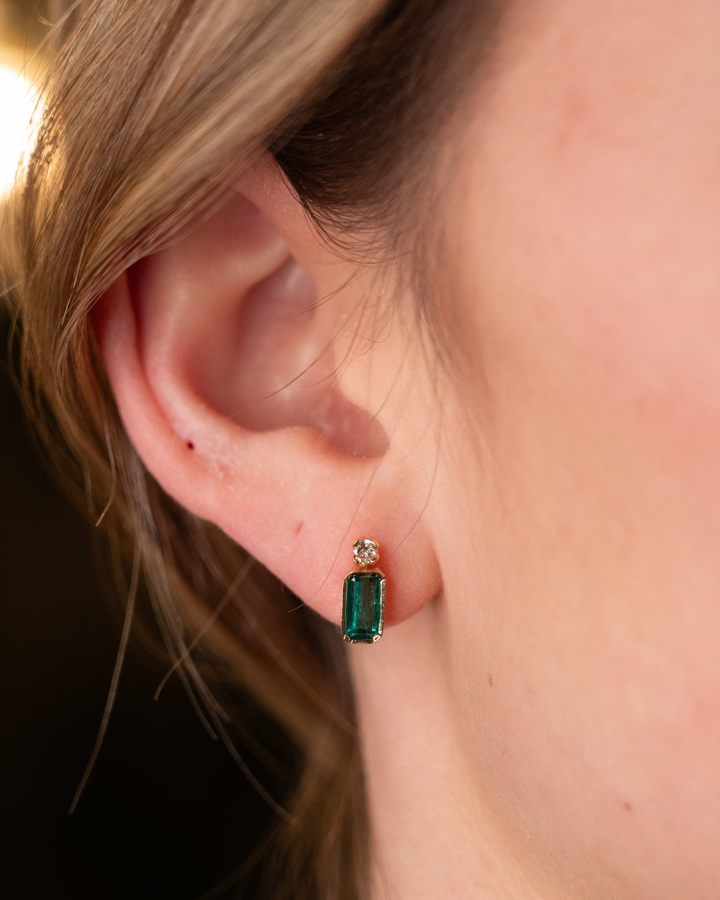 .80 Emerald Cut Emerald Stud Earrings 18k Yellow Gold