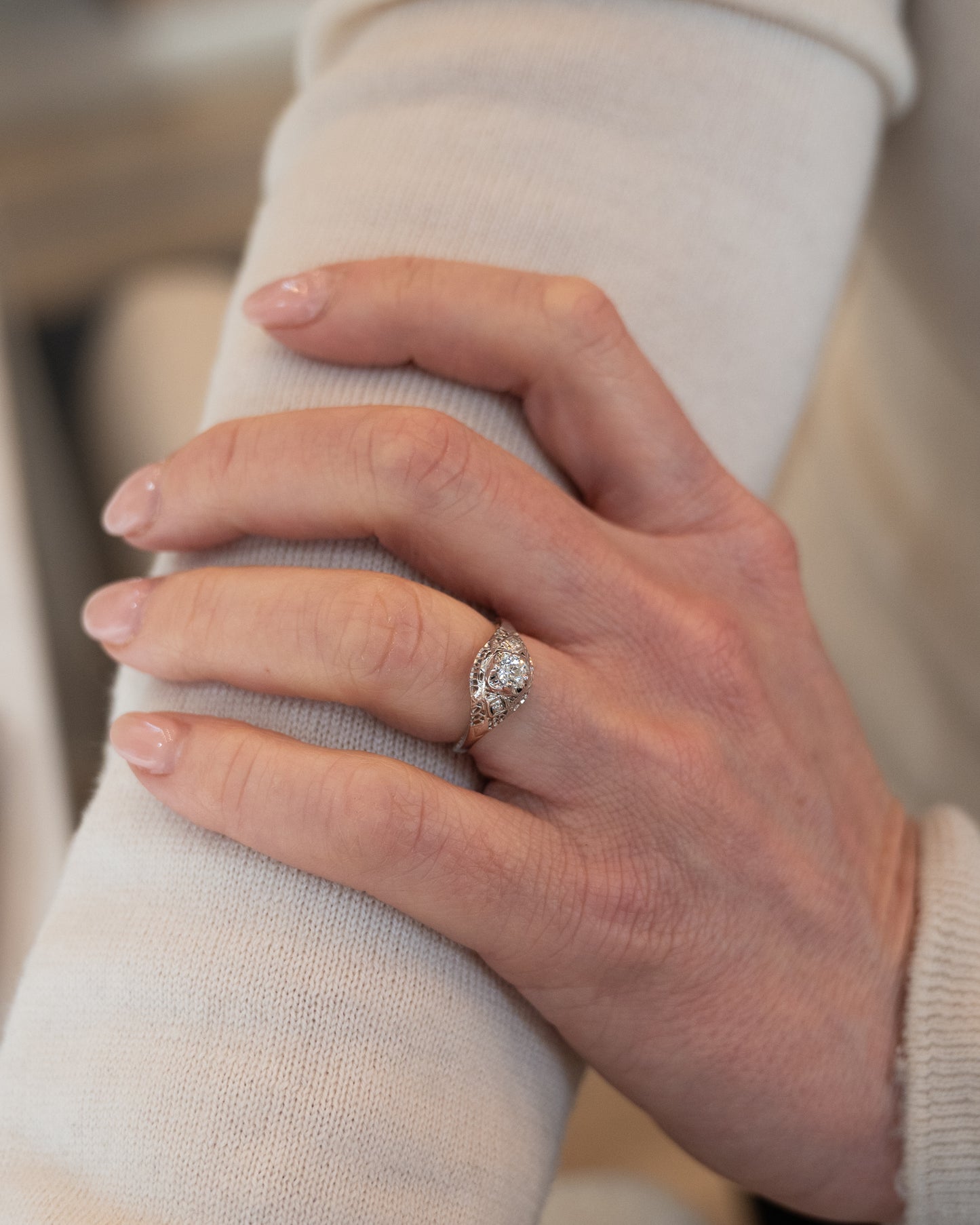 .25 Antique Deco Diamond Filigree Engagement Ring 18k