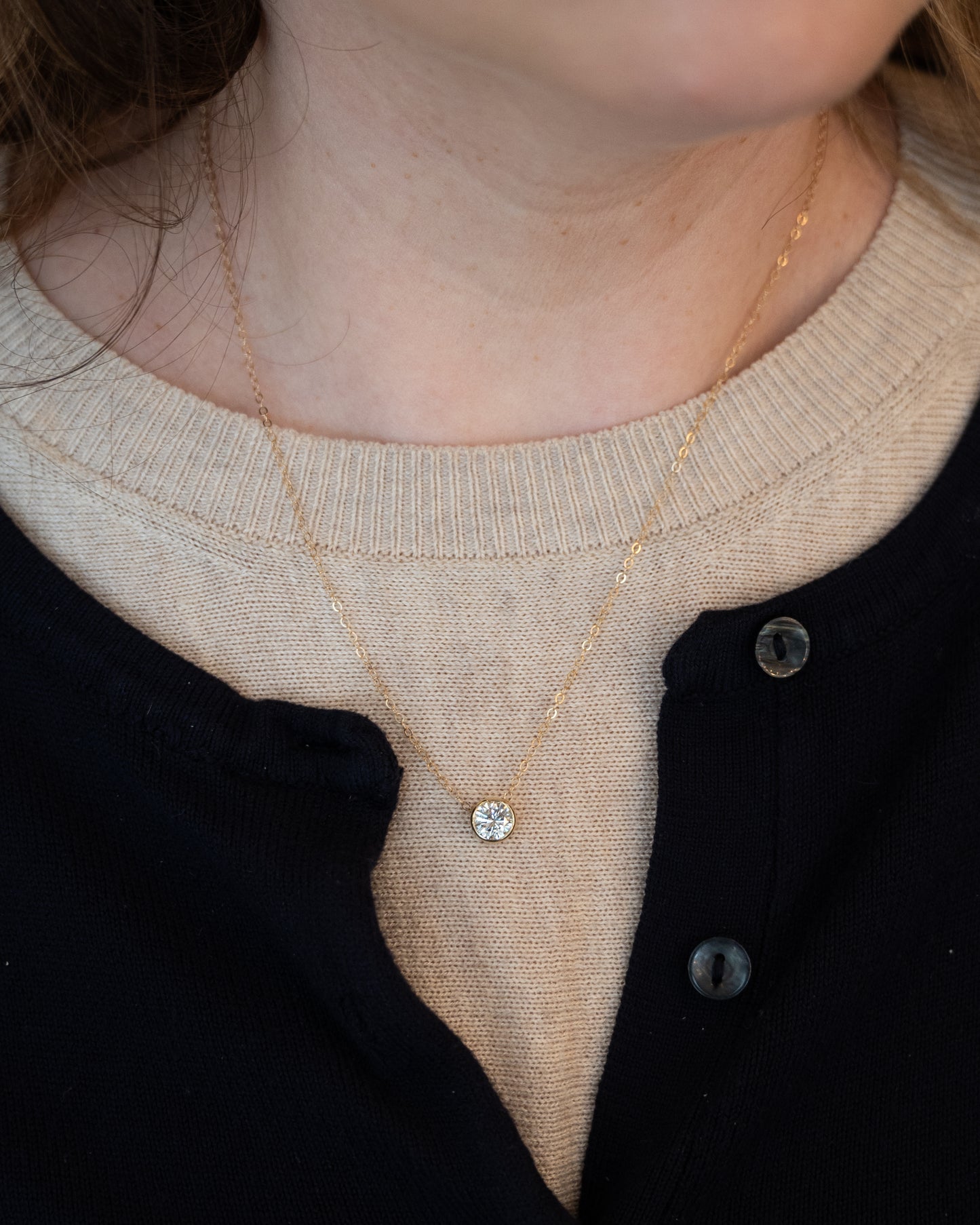 .98 Round Brilliant Diamond Solitaire Necklace 14k