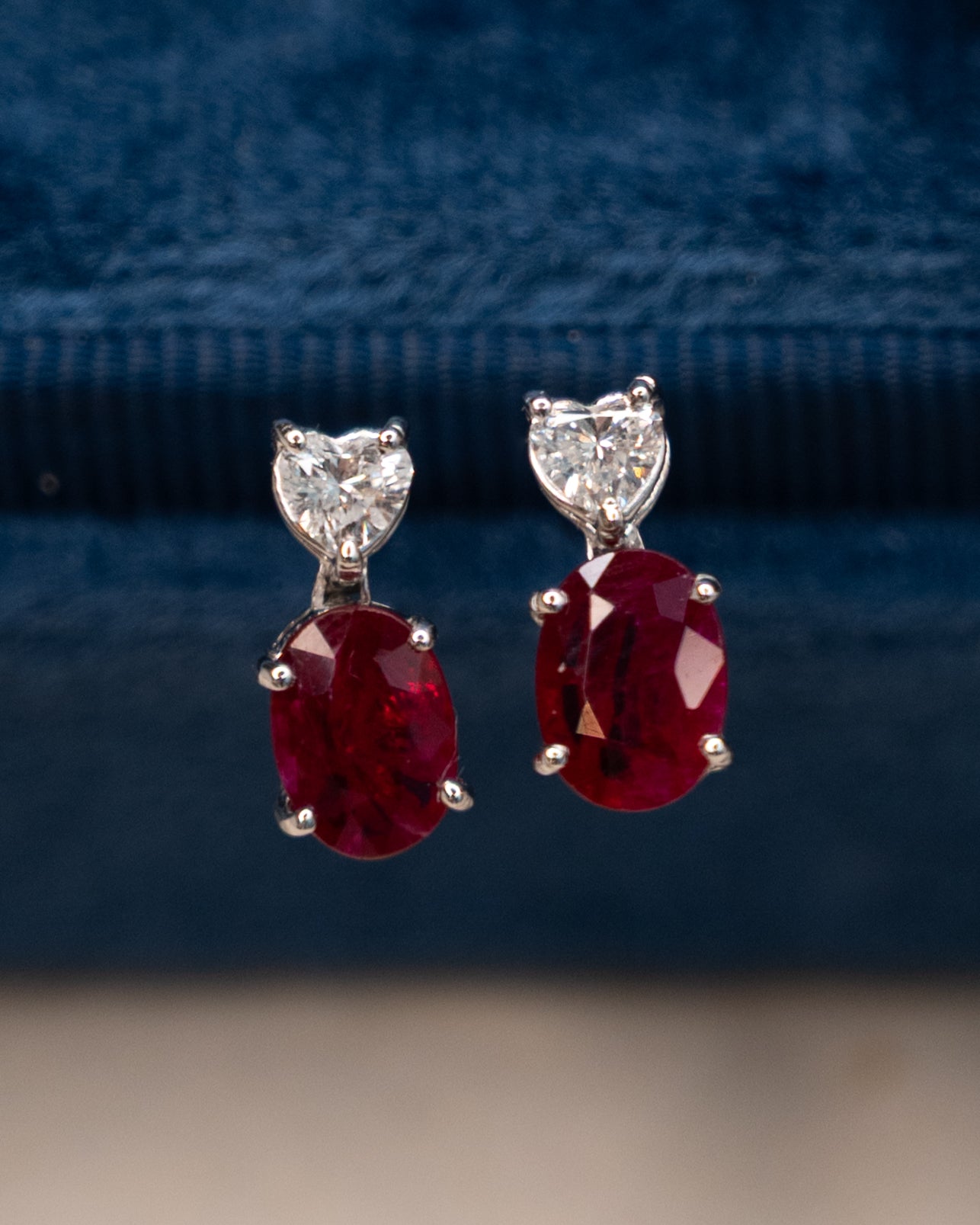 1.96 Ruby & Heart Diamond Drop Stud Earrings 18k
