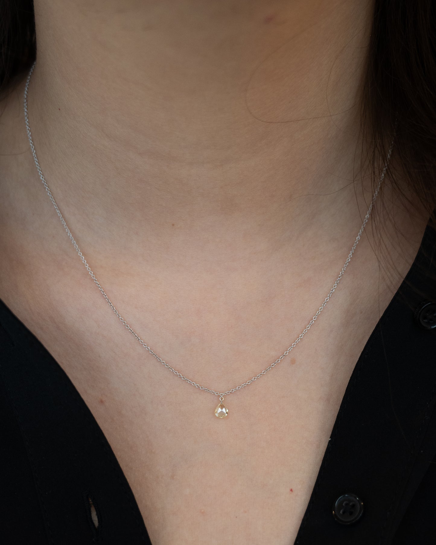 .26 Pear Rose Cut Diamond Pendant Necklace 14k