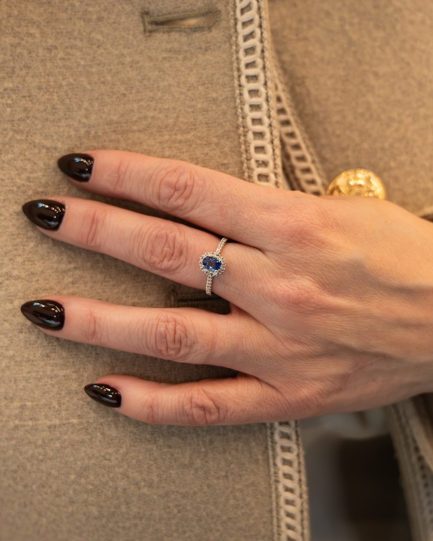 .57 Oval Blue Sapphire Halo Engagement Ring 14k