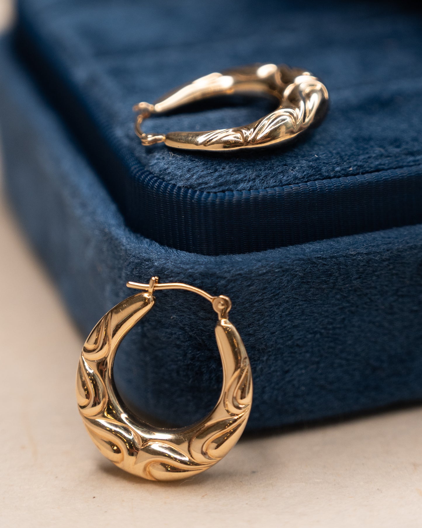 Puffy Filigree Engraved Hoop Earrings 14k Yellow Gold
