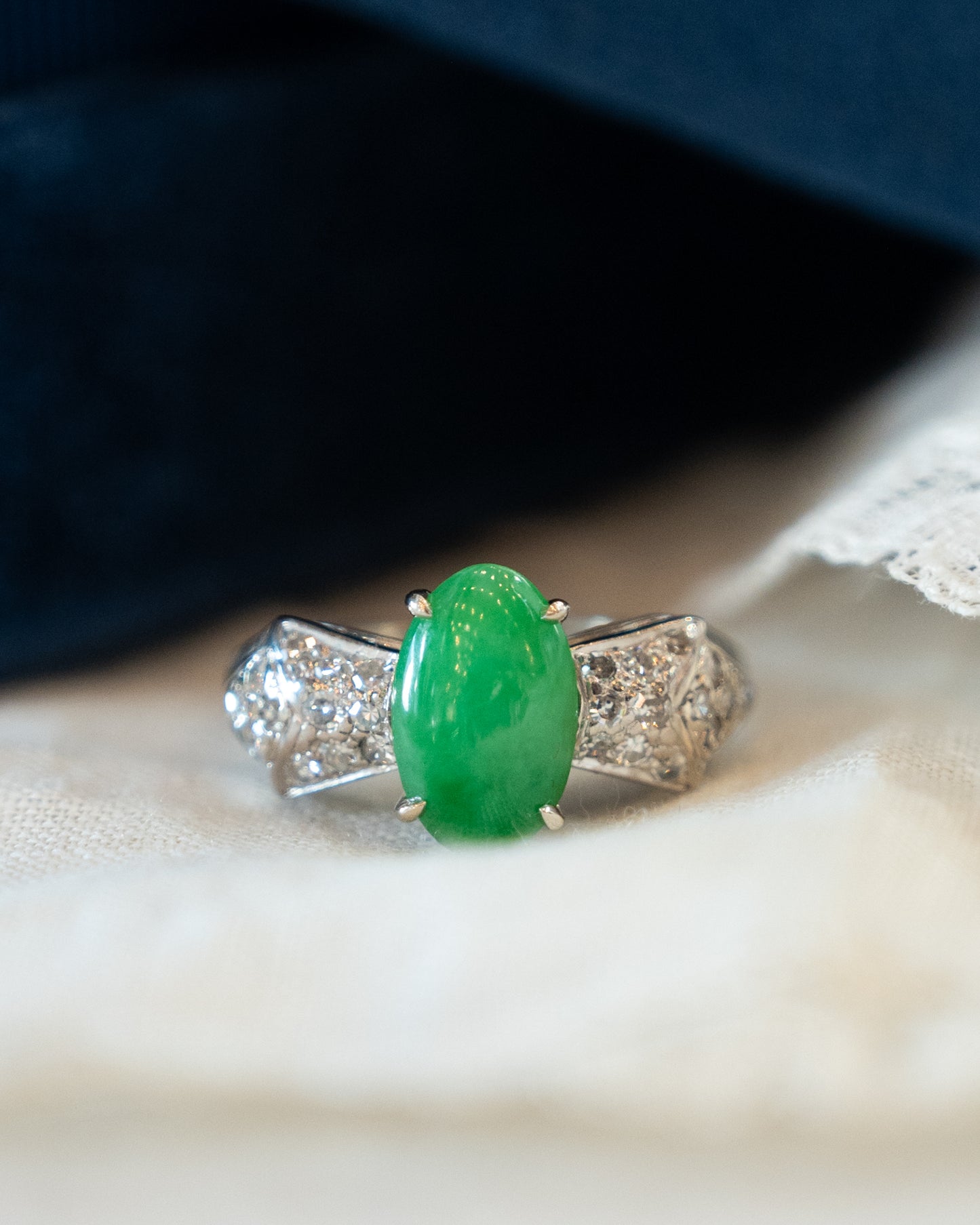 1.50 Antique Green Jadeite Cocktail Ring in Platinum
