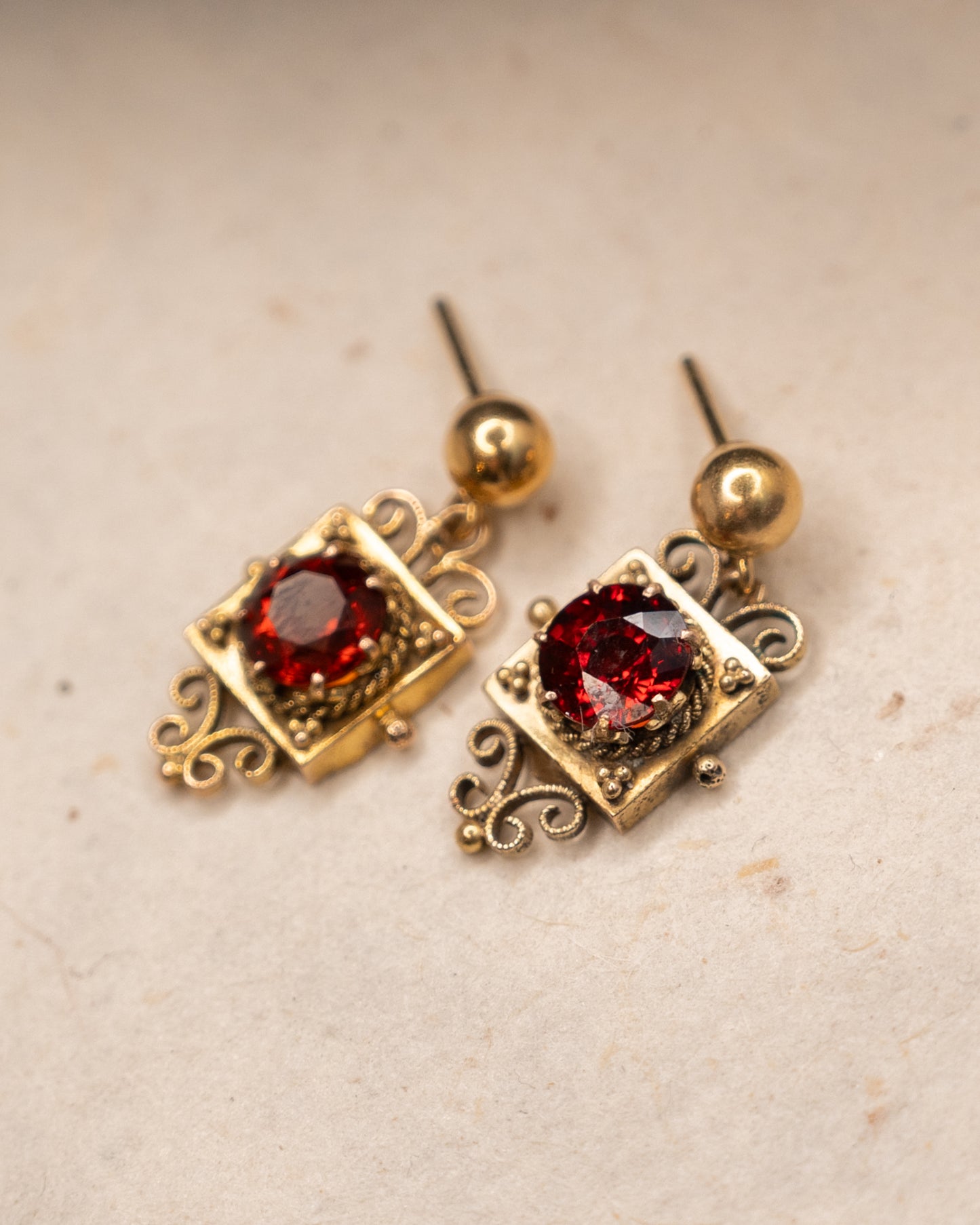 3.18 Antique Victorian Garnet Drop Earrings 14k