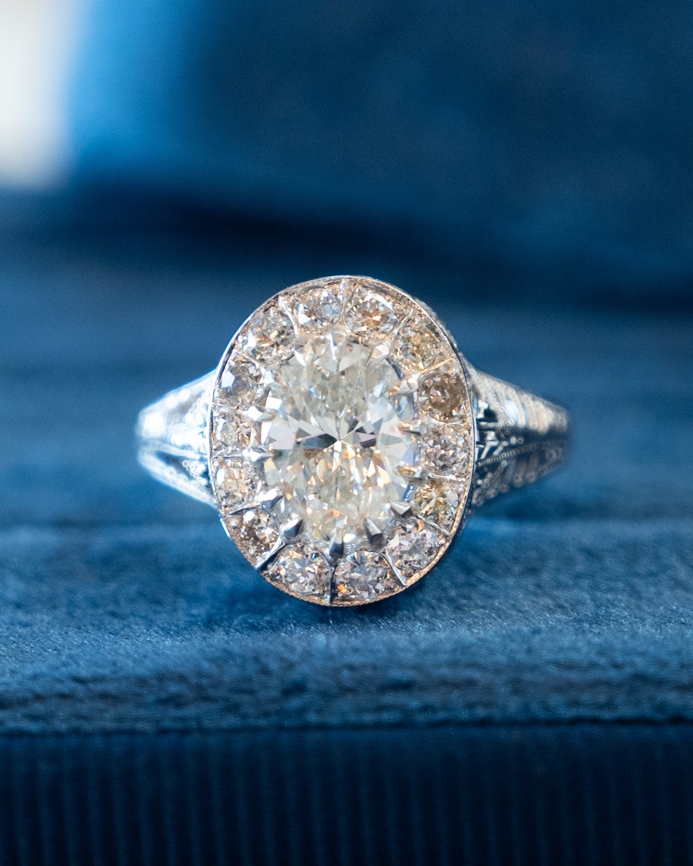 1.37 GIA Antique Oval Diamond Engagement Ring 18k