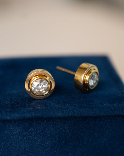 1.50 Rose Cut Diamond Stud Earrings 18k Yellow Gold