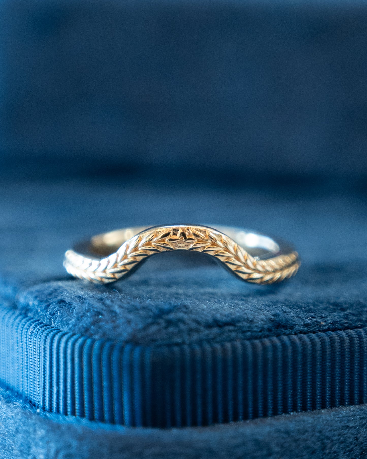 Wheat Engraved Contour Wedding Band 14k Yellow Gold
