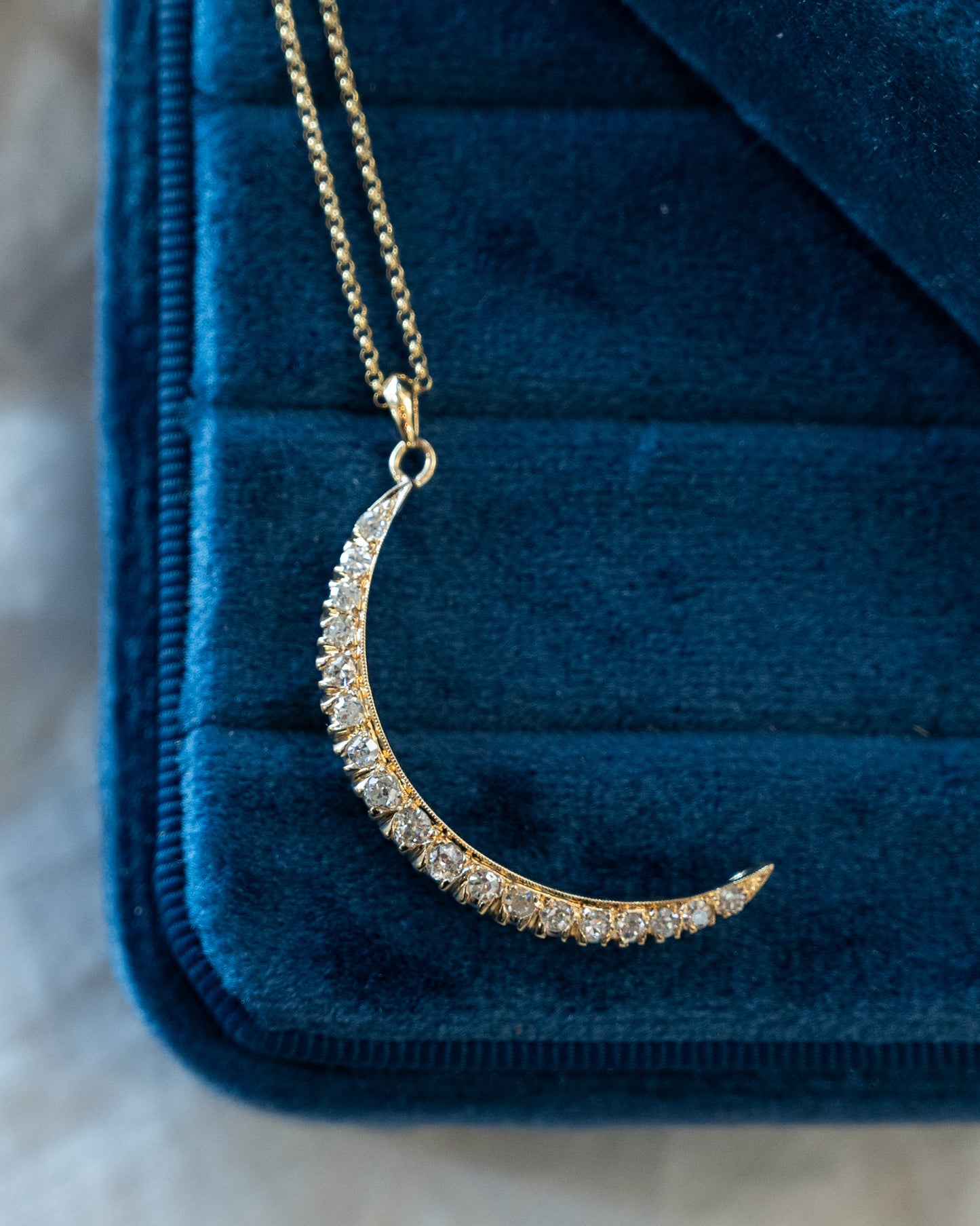 .78 Antique Diamond Crescent Moon Pendant Necklace 14k