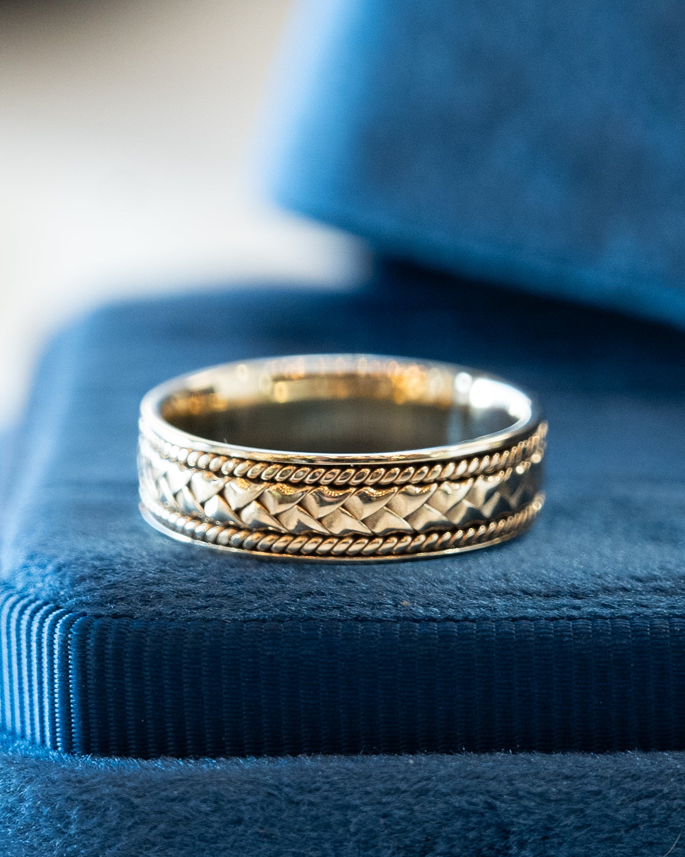 Mens 6mm Rope Texture Wedding Band 14k Yellow Gold