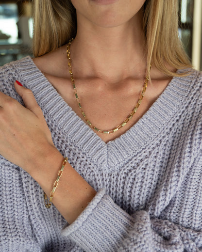 Paperclip Necklace & Bracelet in 14k Yellow Gold