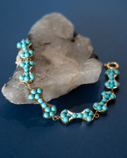 Dog Bone Link Bracelet w/ Cabochon Turquoise 18k